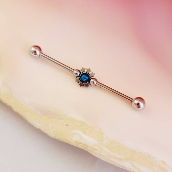 14G Blue opal stars Industrial Barbell NWT Externally Threaded Balls - Picture 7 of 7